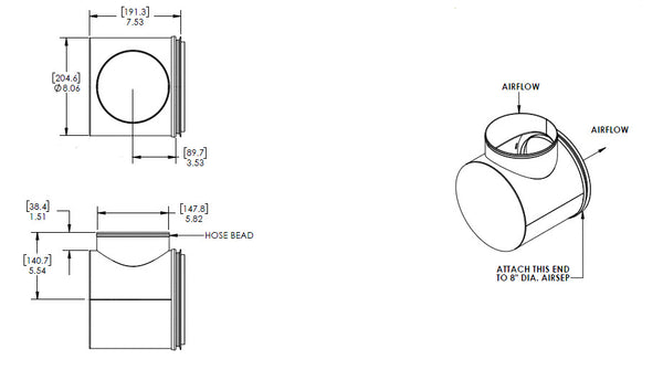 Ducted Air Adapter 8" AIRSEP -Part# KWDUCTAIR8