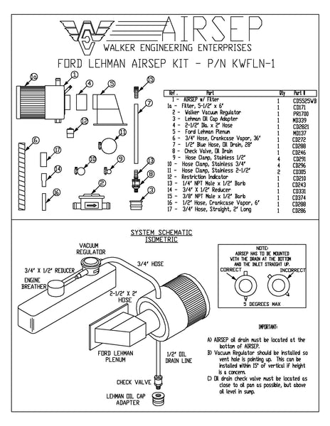 Ford Lehman Marine Engine AIRSEP Kit (NON-turbocharged)  -Kit # KWFLN-1